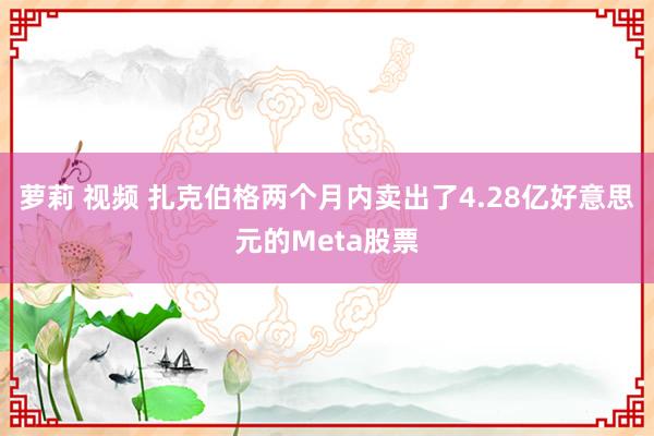 萝莉 视频 扎克伯格两个月内卖出了4.28亿好意思元的Meta股票