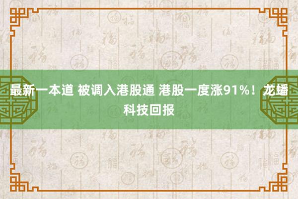 最新一本道 被调入港股通 港股一度涨91%！龙蟠科技回报